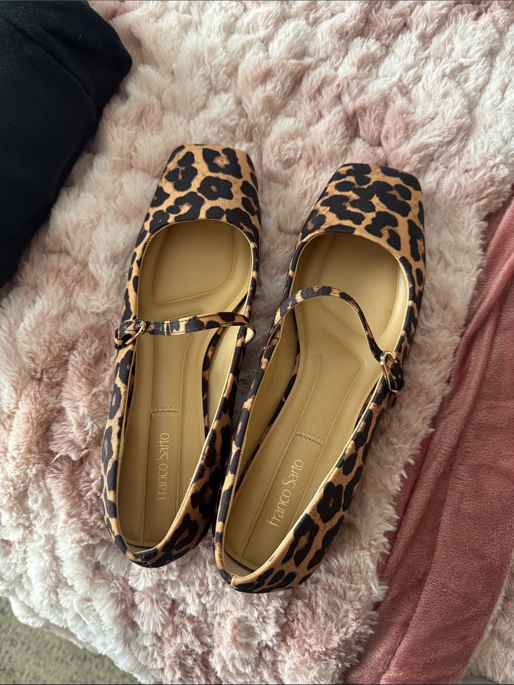 Franco Sarto Leopard Print Mary Jane Flats - Tan & Black